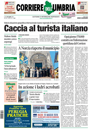 Prima pagina Corriere dell'Umbria di oggi - Quotidiano regionale