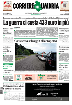 Prima pagina Corriere dell'Umbria di oggi - Quotidiano regionale