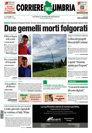 Prima pagina Corriere dell'Umbria di oggi - Quotidiano regionale