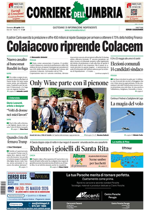 Prima pagina Corriere dell'Umbria di oggi - Quotidiano regionale