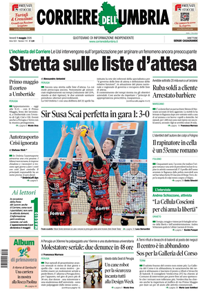 Prima pagina Corriere dell'Umbria di oggi - Quotidiano regionale