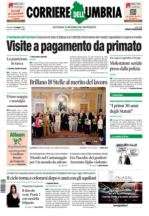 Prima pagina Corriere dell'Umbria di oggi - Quotidiano regionale