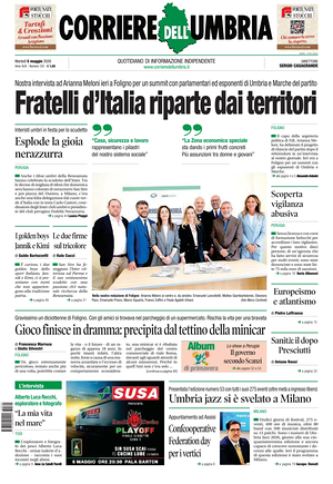 Prima pagina Corriere dell'Umbria di oggi - Quotidiano regionale
