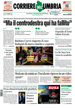 Prima pagina Corriere dell'Umbria di oggi - Quotidiano regionale
