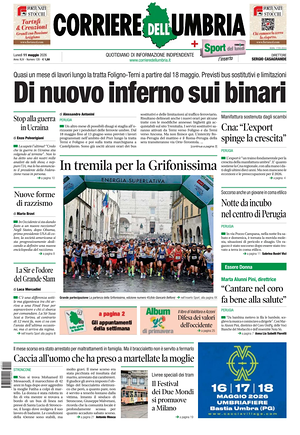 Prima pagina Corriere dell'Umbria di oggi - Quotidiano regionale