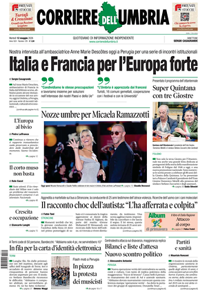 Prima pagina Corriere dell'Umbria di oggi - Quotidiano regionale