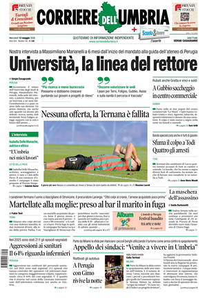 Prima pagina Corriere dell'Umbria di oggi - Quotidiano regionale