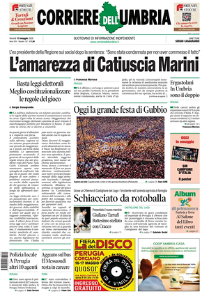 Prima pagina Corriere dell'Umbria di oggi - Quotidiano regionale