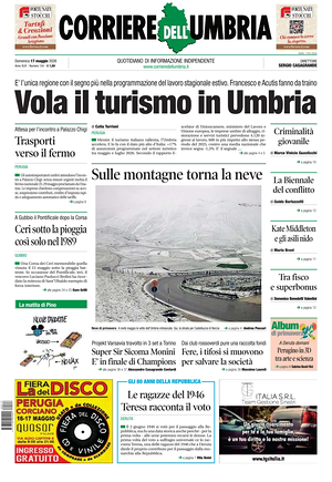Prima pagina Corriere dell'Umbria di oggi - Quotidiano regionale