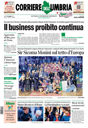 Prima pagina Corriere dell'Umbria di oggi - Quotidiano regionale
