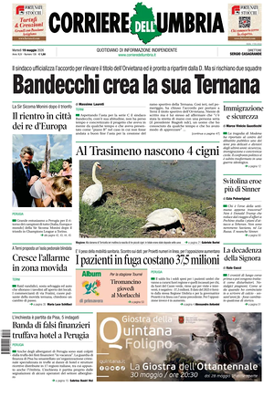 Prima pagina Corriere dell'Umbria di oggi - Quotidiano regionale