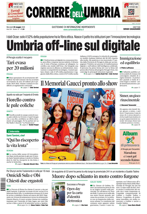 Prima pagina Corriere dell'Umbria di oggi - Quotidiano regionale