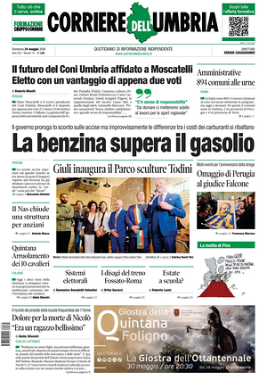 Prima pagina Corriere dell'Umbria di oggi - Quotidiano regionale