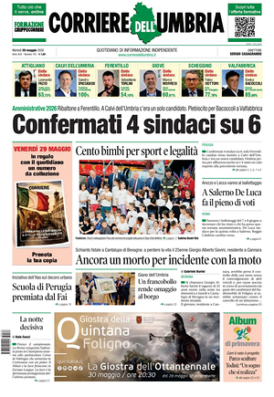 Prima pagina Corriere dell'Umbria di oggi - Quotidiano regionale