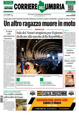 Prima pagina Corriere dell'Umbria di oggi - Quotidiano regionale