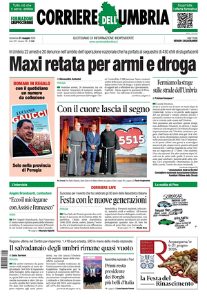 Prima pagina Corriere dell'Umbria di oggi - Quotidiano regionale