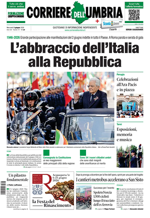 Prima pagina Corriere dell'Umbria di oggi - Quotidiano regionale