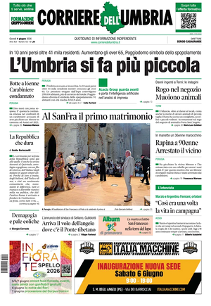 Prima pagina Corriere dell'Umbria di oggi - Quotidiano regionale