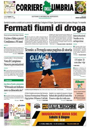 Prima pagina Corriere dell'Umbria di oggi - Quotidiano regionale