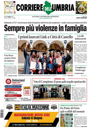 Prima pagina Corriere dell'Umbria di oggi - Quotidiano regionale