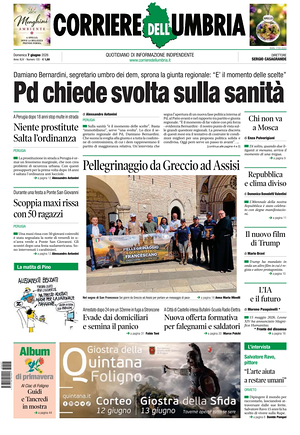 Prima pagina Corriere dell'Umbria di oggi - Quotidiano regionale