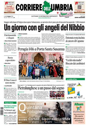 Prima pagina Corriere dell'Umbria di oggi - Quotidiano regionale
