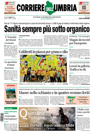 Prima pagina Corriere dell'Umbria di oggi - Quotidiano regionale