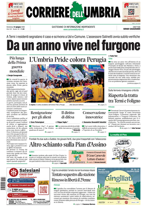 Prima pagina Corriere dell'Umbria di oggi - Quotidiano regionale