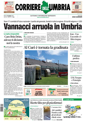 Prima pagina Corriere dell'Umbria di oggi - Quotidiano regionale