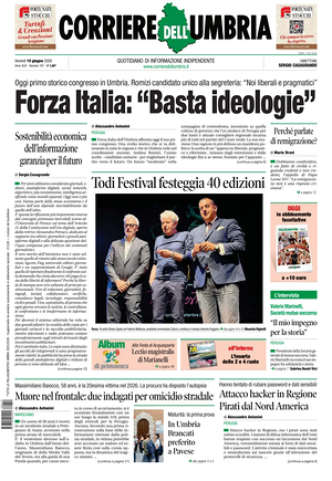 Prima pagina Corriere dell'Umbria di oggi - Quotidiano regionale