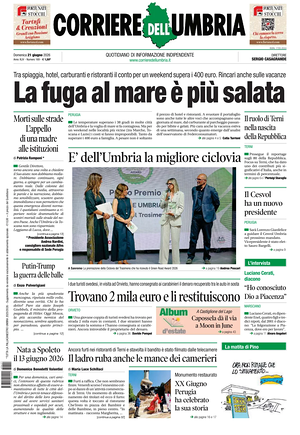 Prima pagina Corriere dell'Umbria di oggi - Quotidiano regionale