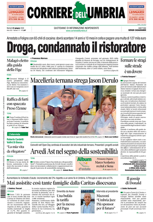 Prima pagina Corriere dell'Umbria di oggi - Quotidiano regionale
