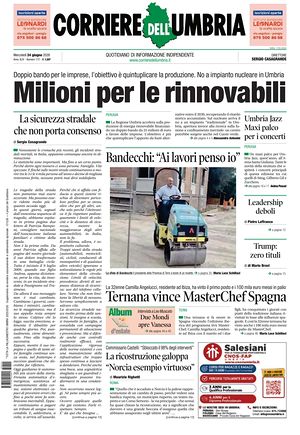 Prima pagina Corriere dell'Umbria di oggi - Quotidiano regionale