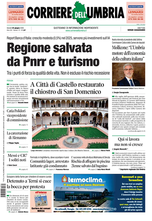 Prima pagina Corriere dell'Umbria di oggi - Quotidiano regionale