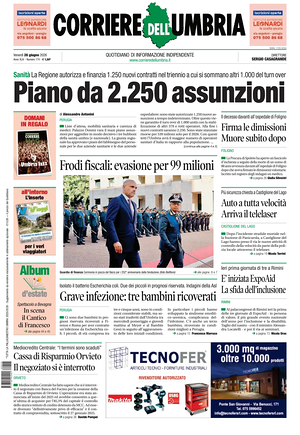 Prima pagina Corriere dell'Umbria di oggi - Quotidiano regionale