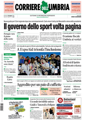 Prima pagina Corriere dell'Umbria di oggi - Quotidiano regionale