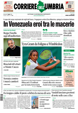Prima pagina Corriere dell'Umbria di oggi - Quotidiano regionale