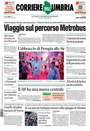 Prima pagina Corriere dell'Umbria di oggi - Quotidiano regionale