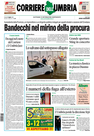 Prima pagina Corriere dell'Umbria di oggi - Quotidiano regionale