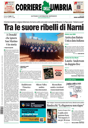 Prima pagina Corriere dell'Umbria di oggi - Quotidiano regionale