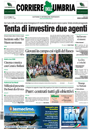 Prima pagina Corriere dell'Umbria di oggi - Quotidiano regionale