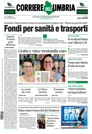 Prima pagina Corriere dell'Umbria di oggi - Quotidiano regionale