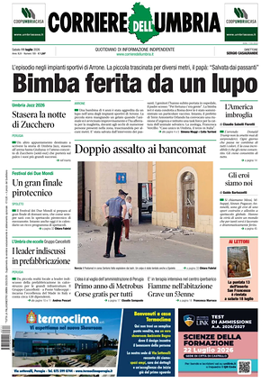 Prima pagina Corriere dell'Umbria di oggi - Quotidiano regionale