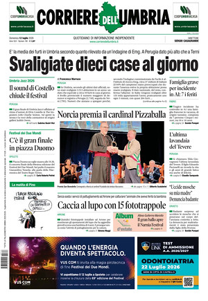 Prima pagina Corriere dell'Umbria di oggi - Quotidiano regionale
