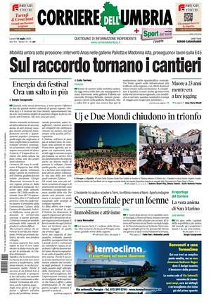 Prima pagina Corriere dell'Umbria di oggi - Quotidiano regionale