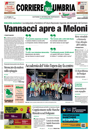 Prima pagina Corriere dell'Umbria di oggi - Quotidiano regionale
