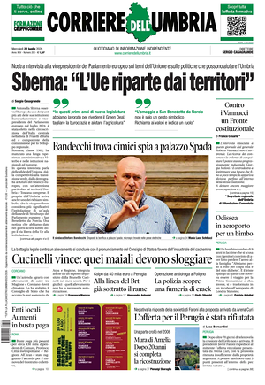 Prima pagina Corriere dell'Umbria di oggi - Quotidiano regionale