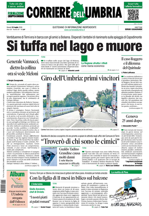 Prima pagina Corriere dell'Umbria di oggi - Quotidiano regionale