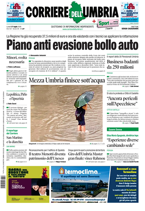 Prima pagina Corriere dell'Umbria di oggi - Quotidiano regionale