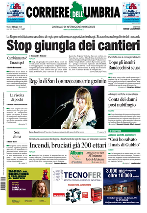 Prima pagina Corriere dell'Umbria di oggi - Quotidiano regionale